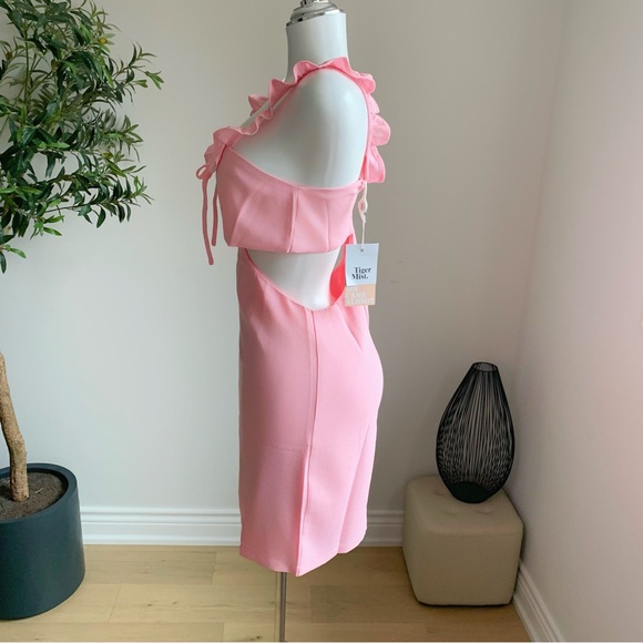 Tiger Mist Pink Cutout Bow Ruffle Mini Dress S NWT - Picture 5 of 11